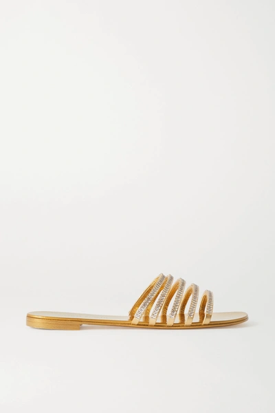 Giuseppe Zanotti Nuv Crystal-embellished Metallic Leather Slides In Gold