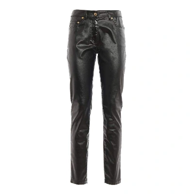 Moschino Leather-effect Slim-fit Trousers In Black