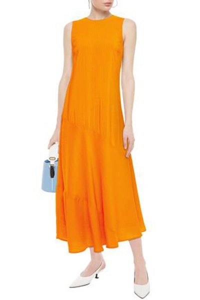 Ganni Paneled Silk And Cotton-blend Seersucker Maxi Dress In Bright Orange