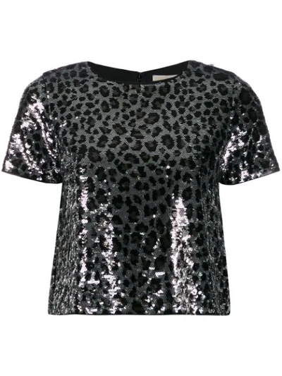Michael Michael Kors Leopard-print Sequined Jersey Top In Silver