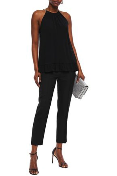 Michael Michael Kors Gathered Chain-trimmed Stretch-crepe Blouse In Black