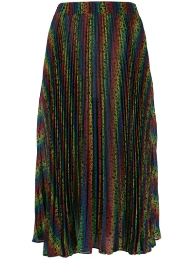 Michael Michael Kors Pleated Printed Crepe Midi Skirt In Orange,green,blue