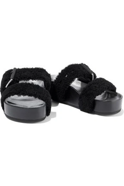 Rag & Bone Evin Shearling-trimmed Leather Platform Slides In Black