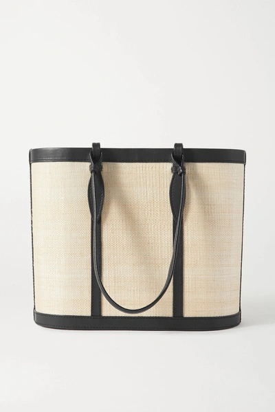 Hunting Season The Basket Leather-trimmed Woven Fique Tote In Black