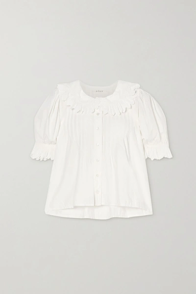 Doen Rune Scalloped Embroidered Cotton-poplin Blouse In White