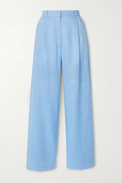 Miguelina Ainsley Linen Wide-leg Pants In Light Blue