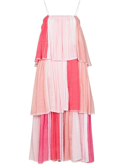 Lemlem Eshal Tiered Embroidered Cotton-blend Gauze Maxi Dress In Pink