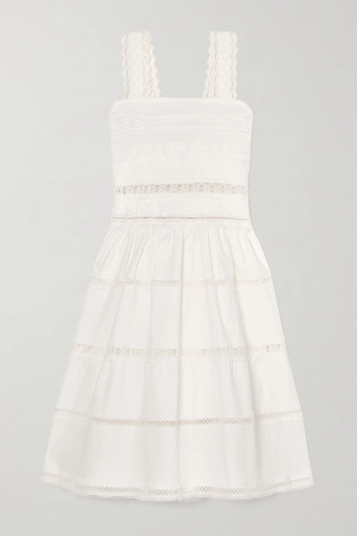 Waimari Maya Shirred Crocheted Lace-trimmed Cotton-blend Dress In White