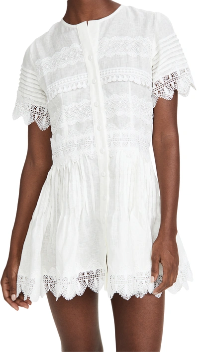 Waimari Violetta Guipure Lace-trimmed Linen Mini Dress In White
