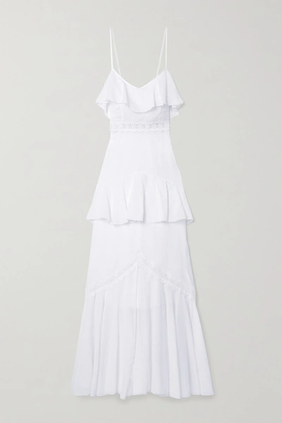 Charo Ruiz Celina Crochet-trimmed Ruffled Cotton-blend Voile Maxi Dress In White