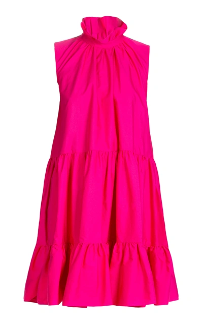Roksanda Athis Two-tone Tiered Cotton-satin Mini Dress In Bright Pink