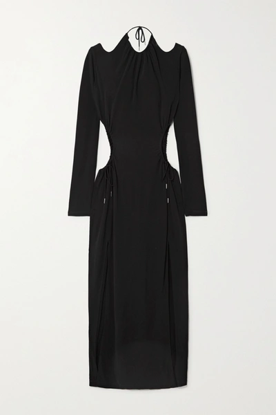 Dion Lee Cutout Gathered Jersey Maxi Dress In Black