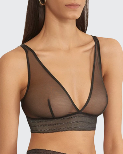 Else Bare Lace-trimmed Stretch-tulle Soft-cup Bra In Black