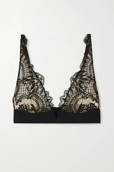 Id Sarrieri Embroidered Stretch-tulle And Jersey Soft-cup Triangle Bra In Black