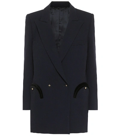 Blazé Milano Resolute Everyday Double-breasted Velvet-trimmed Wool-crepe Blazer In Blue