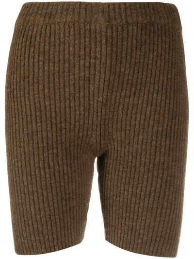 Nanushka Siu Ribbed-knit Biker Shorts In Brown