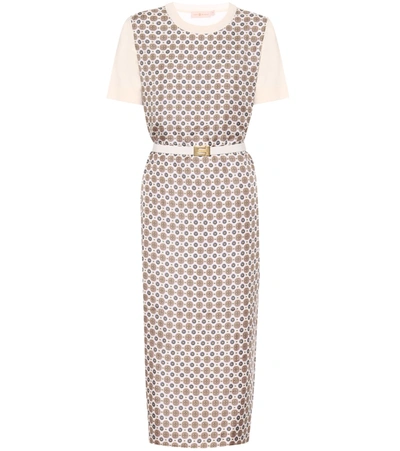 Tory Burch Silk Twill And Merino Wool Midi Dress In Beige