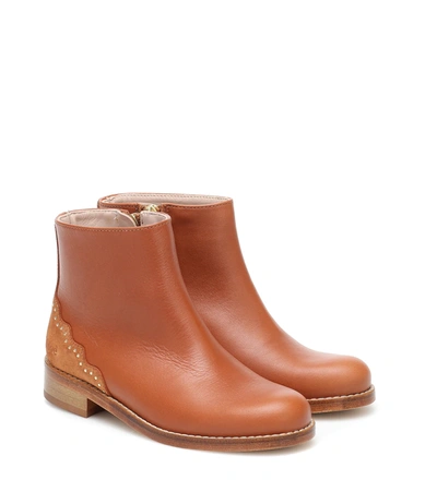 Chloé Kids' Studded Leather Ankle Boots In Brown