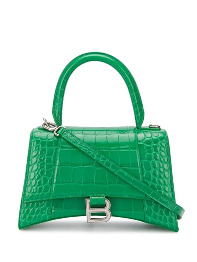Balenciaga Hourglass Sling Crocodile-effect Leather Bag In Green