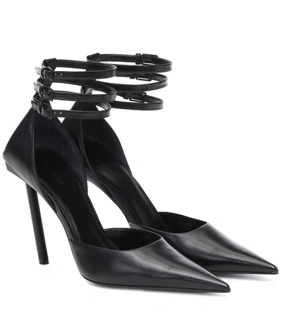Balenciaga Ankle-strap Pointed Leather Pumps In Black