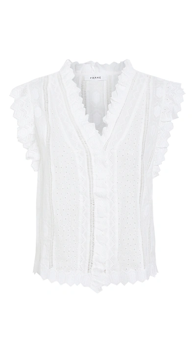 Frame Lauren Crochet-trimmed Broderie Anglaise Ramie Top In White