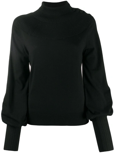 Chloé Puff-sleeve Wool Funneleneck Sweater In Black