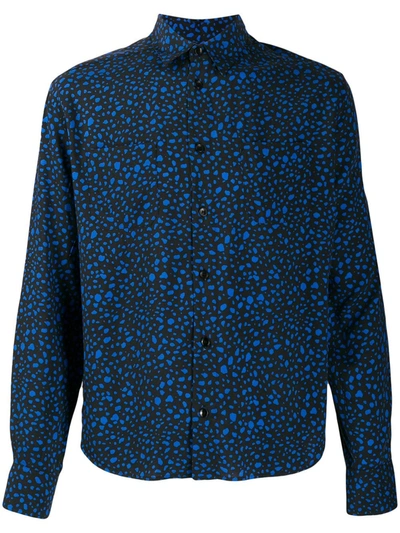 Saint Laurent Cropped Speckle Print Shirt In Blue