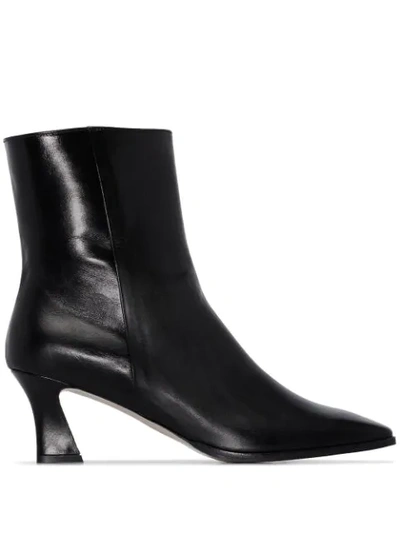 Lvir Black 65 Slanted Heel Leather Ankle Boots