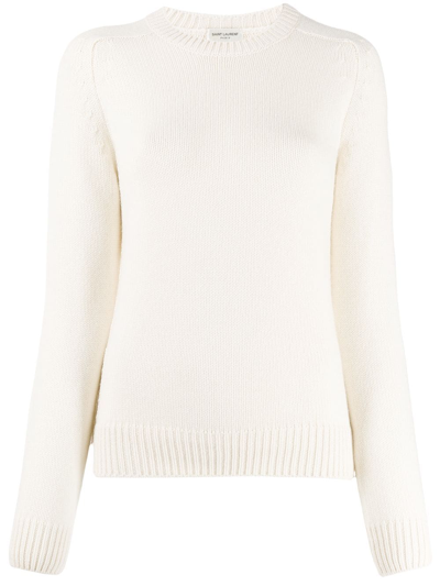 Saint Laurent Relaxed Ribbed Detail Jumper In Neutrals