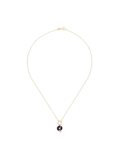 Foundrae 18k Yellow Gold Blue Crescent Medallion Charm Diamond Necklace