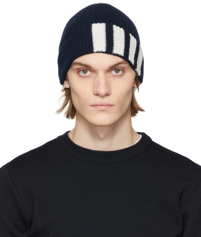 Thom Browne Ribbed Striped Cashmere Hat In Blue