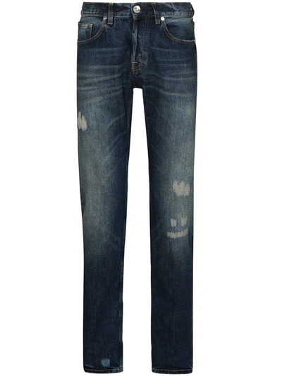 Eleventy Blue Distressed Straight Leg Jeans