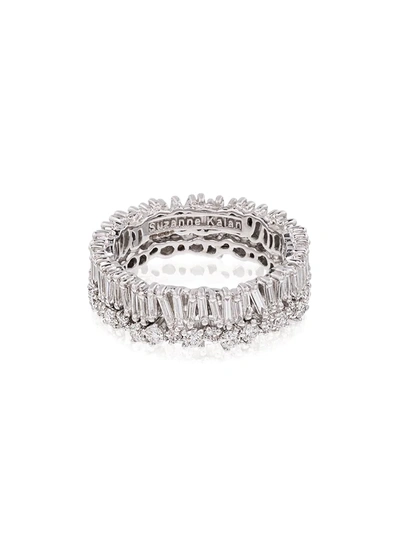 Suzanne Kalan White Gold And Diamond Fireworks Short Stack Eternity Ring (size 5) In Metallic