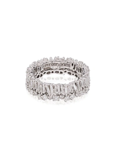 Suzanne Kalan 18k White Gold Fireworks Short Stack Diamond Ring In Metallic