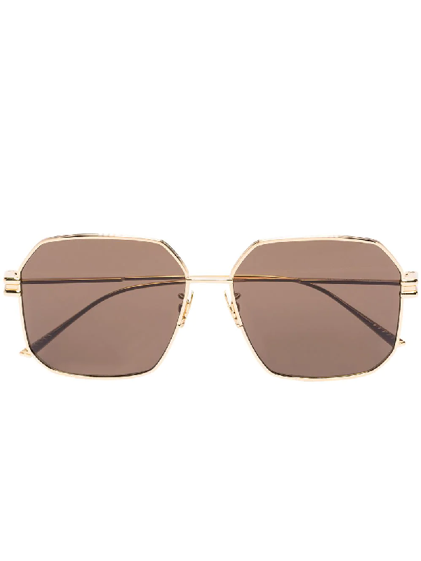 Bottega Veneta Gold Tone Square Frame Sunglasses | ModeSens