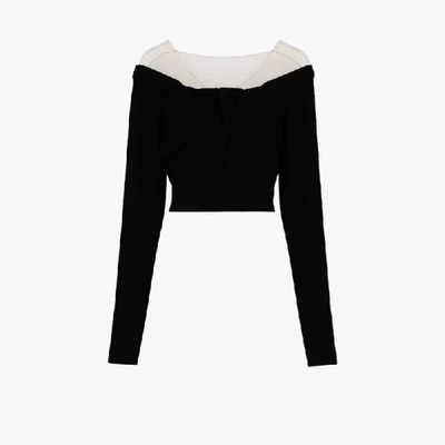 Alexander Wang Tulle Shoulder Cropped Sweater In Black