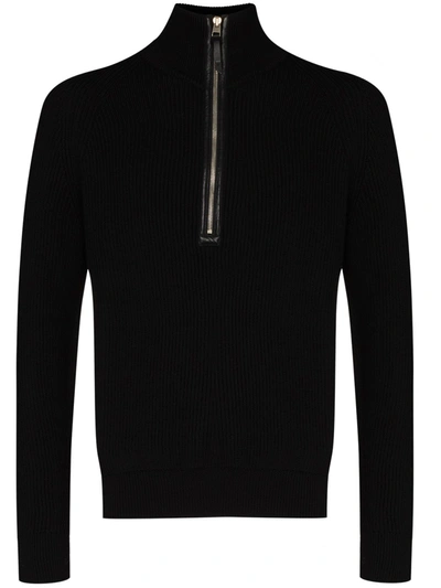 Tom Ford Half-zip Knitted Jumper In Black