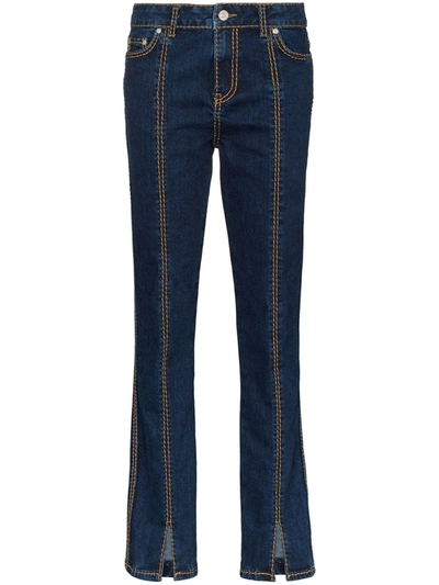 Ganni Contrast Topstitch Skinny Jeans In Blue