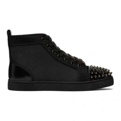 Christian Louboutin Lou Spikes Orlato Velvet, Glittered Canvas, Suede And Leather High-top Sneakers In Black