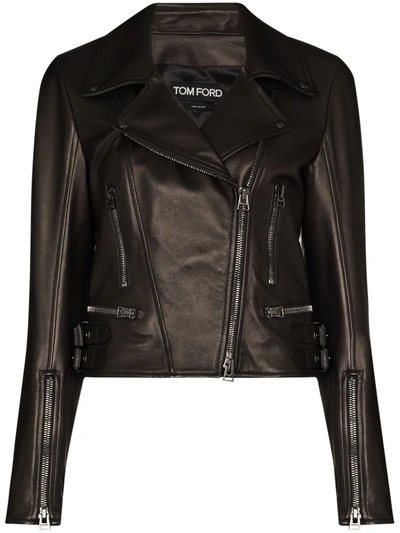 Tom Ford Leather Fitted Biker Jacket In Black