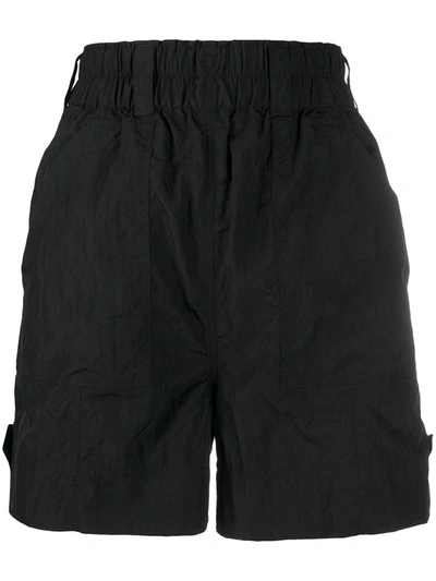 Ganni Crinkled Tech Fabric Shorts In Black