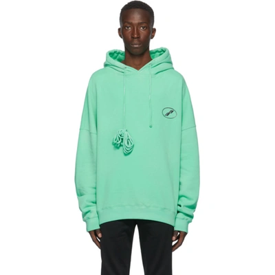 We11 Done Green Oversized Bleached Logo Hoodie