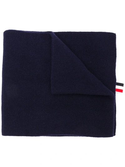 Thom Browne Navy Milano Stitch Merino Wool Scarf In Blue