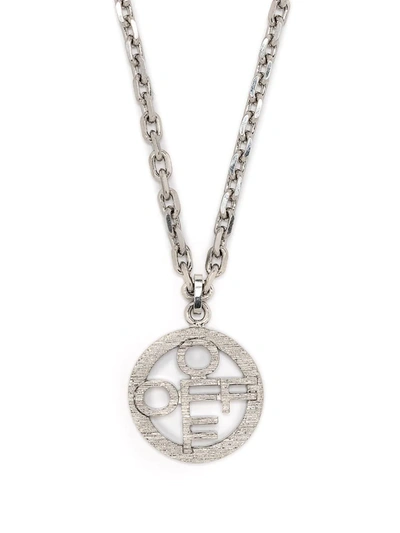 Off-white Textured-logo Pendant Necklace In Silver