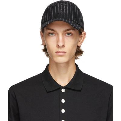 Balmain Black Striped Stretch-wool Cap In Eab Noirbla