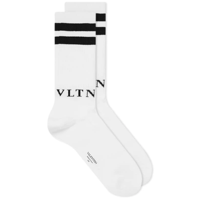 Valentino Vltn Black Cotton-blend Socks In White
