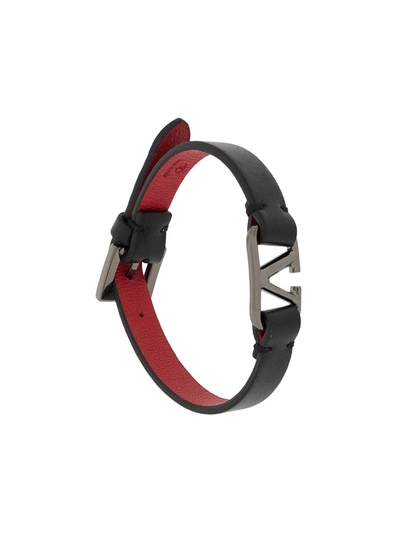 Valentino Garavani Black & Red Calfskin Vlogo Signature Bracelet In Black/pure Red