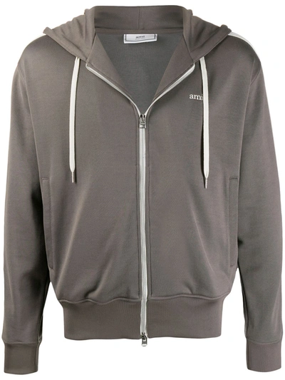 Ami Alexandre Mattiussi Embroidered Logo Zipped Hoodie In Grey