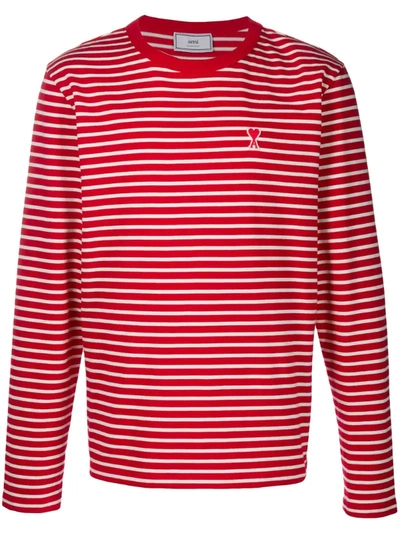 Ami Alexandre Mattiussi Ami De Coeur Striped T-shirt In Red