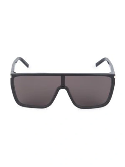 Saint Laurent Flat Top Acetate Mask Sunglasses In Black